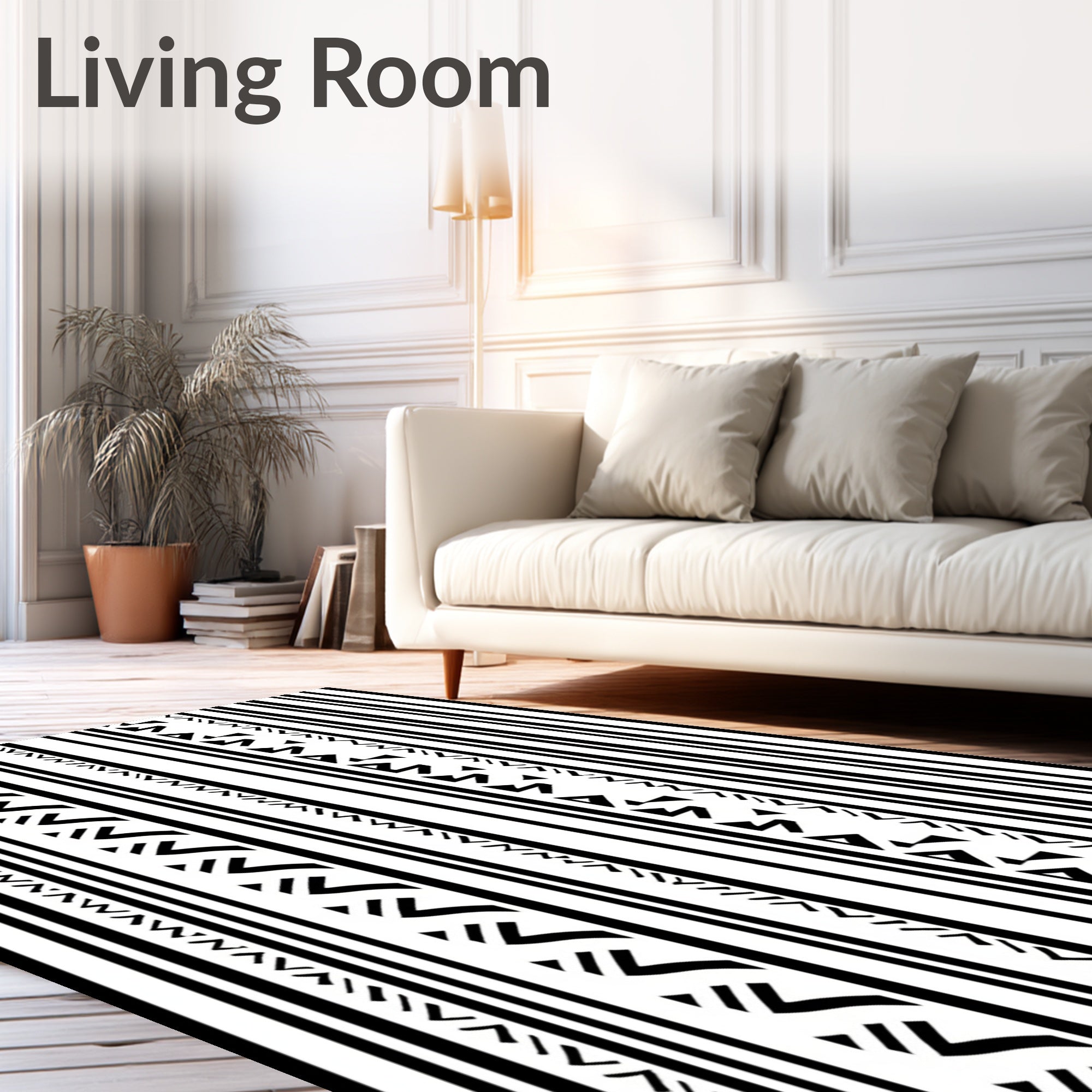 Black White Vertical Striped Geometric Rug