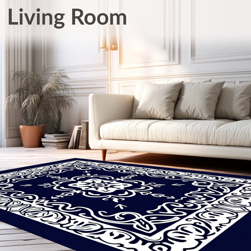 Abstract White Paisley Border Design Rug
