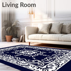 Abstract White Paisley Border Design Rug
