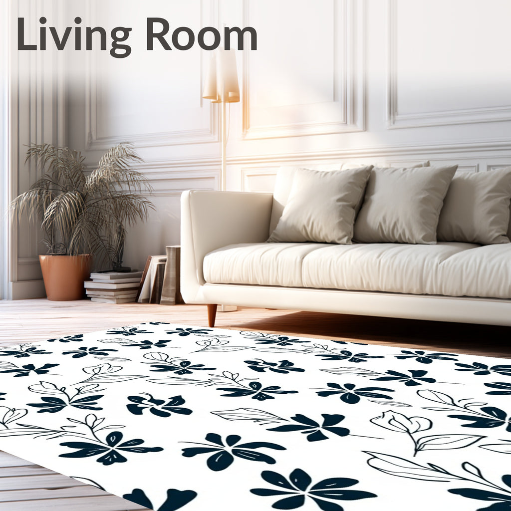 Dark Floral Outline Pattern Design Rug