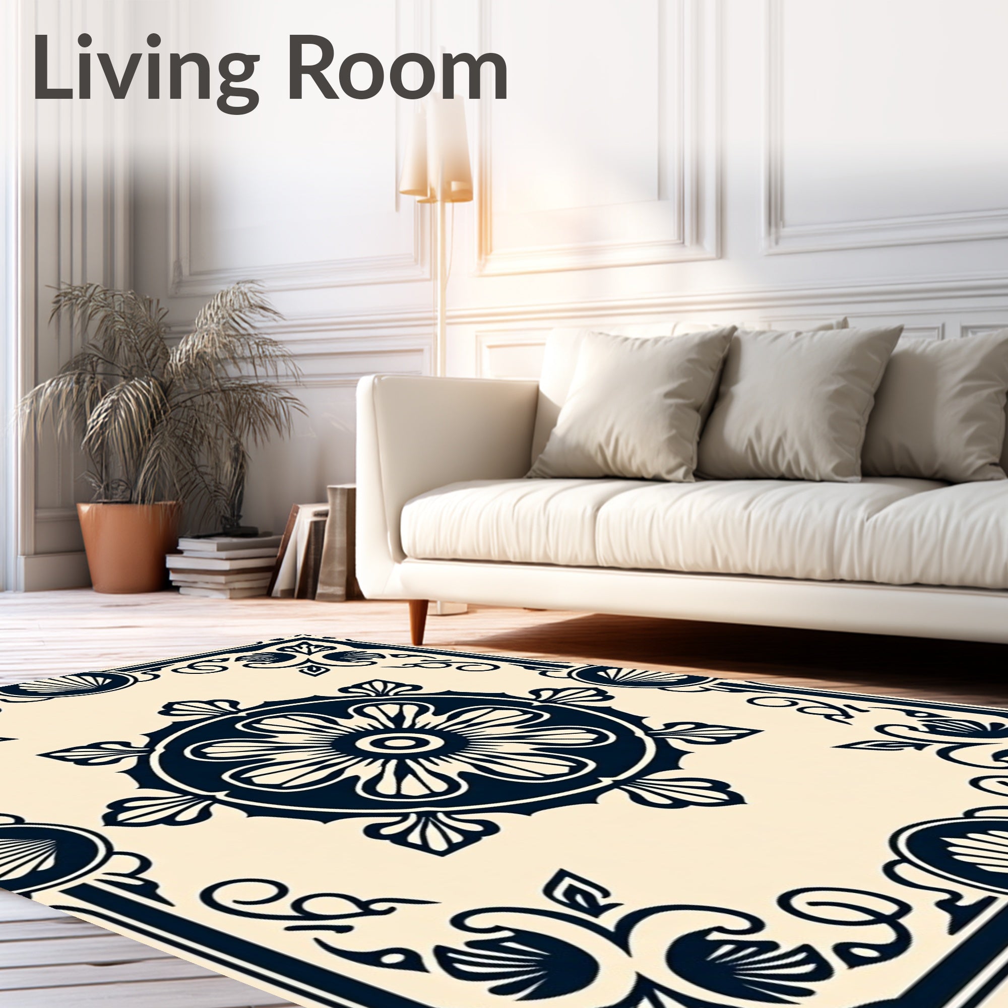 Classic Floral Scroll Border Pattern Rug