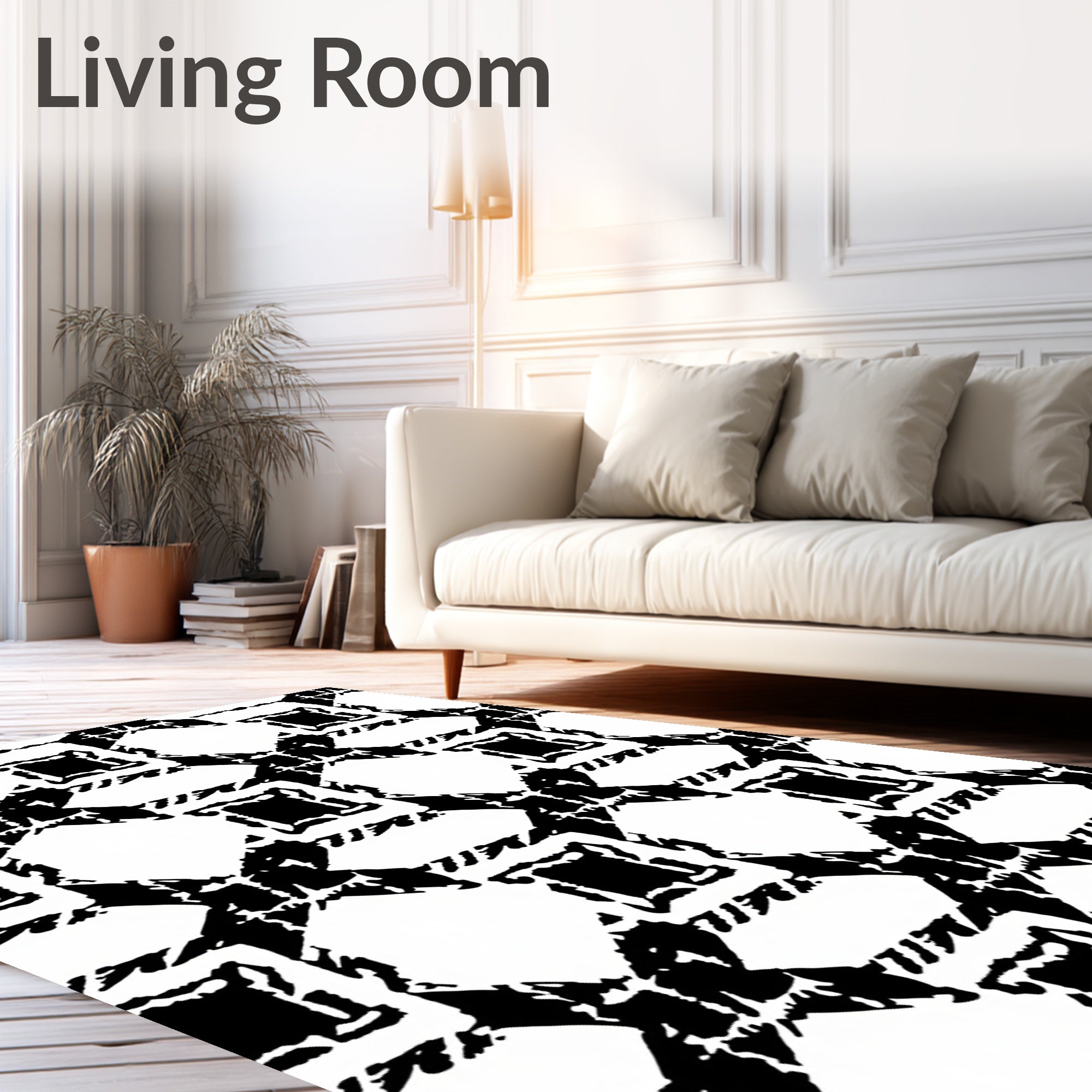 Bold Black White Geometric Square Rug