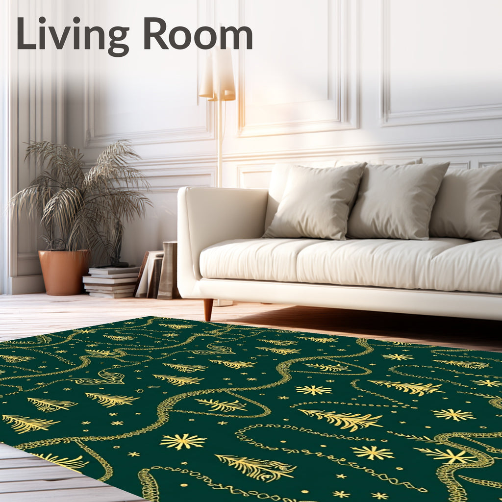 Golden Christmas Trees Garland Rug
