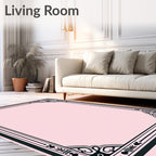 Elegant Black Pink Floral Border Design Rug