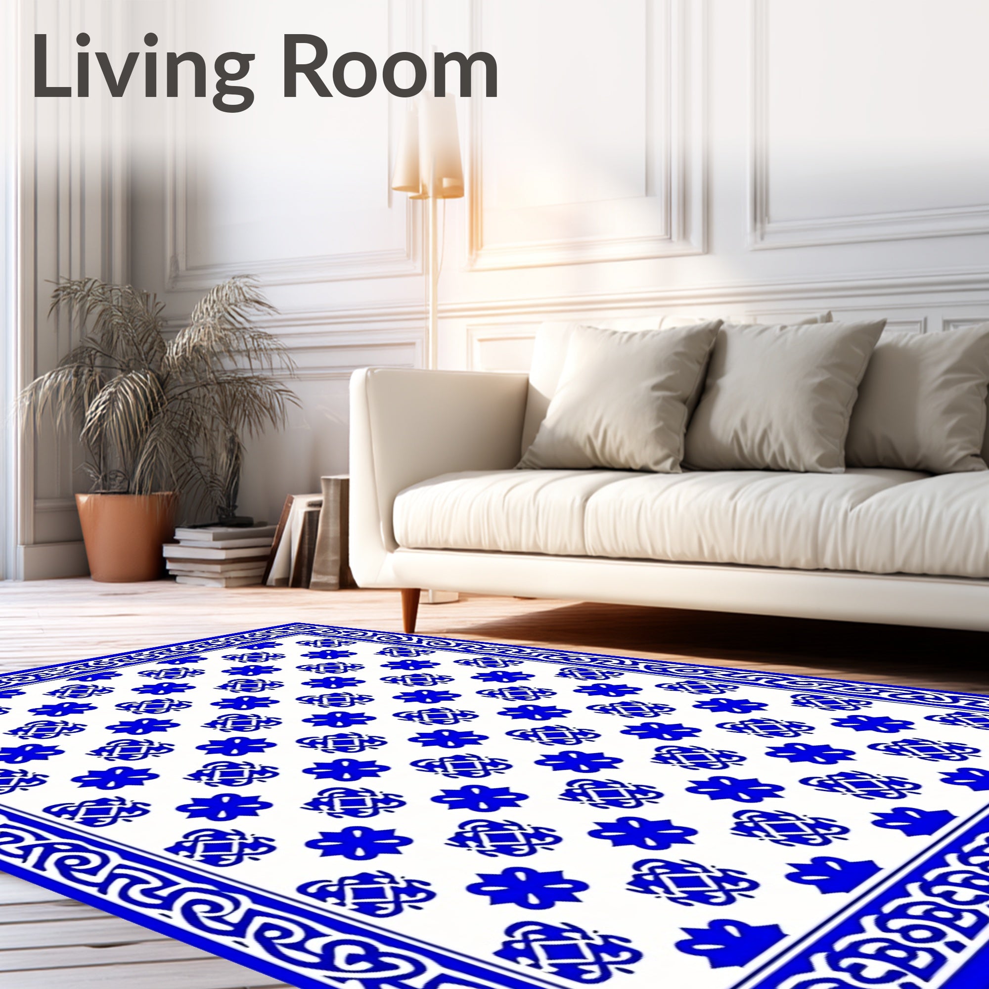 Classic Blue White Ornamental Pattern Rug