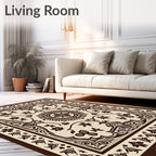 Ornate Floral Medallion Border Design Rug