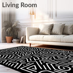 Abstract Maze Black White Design Rug