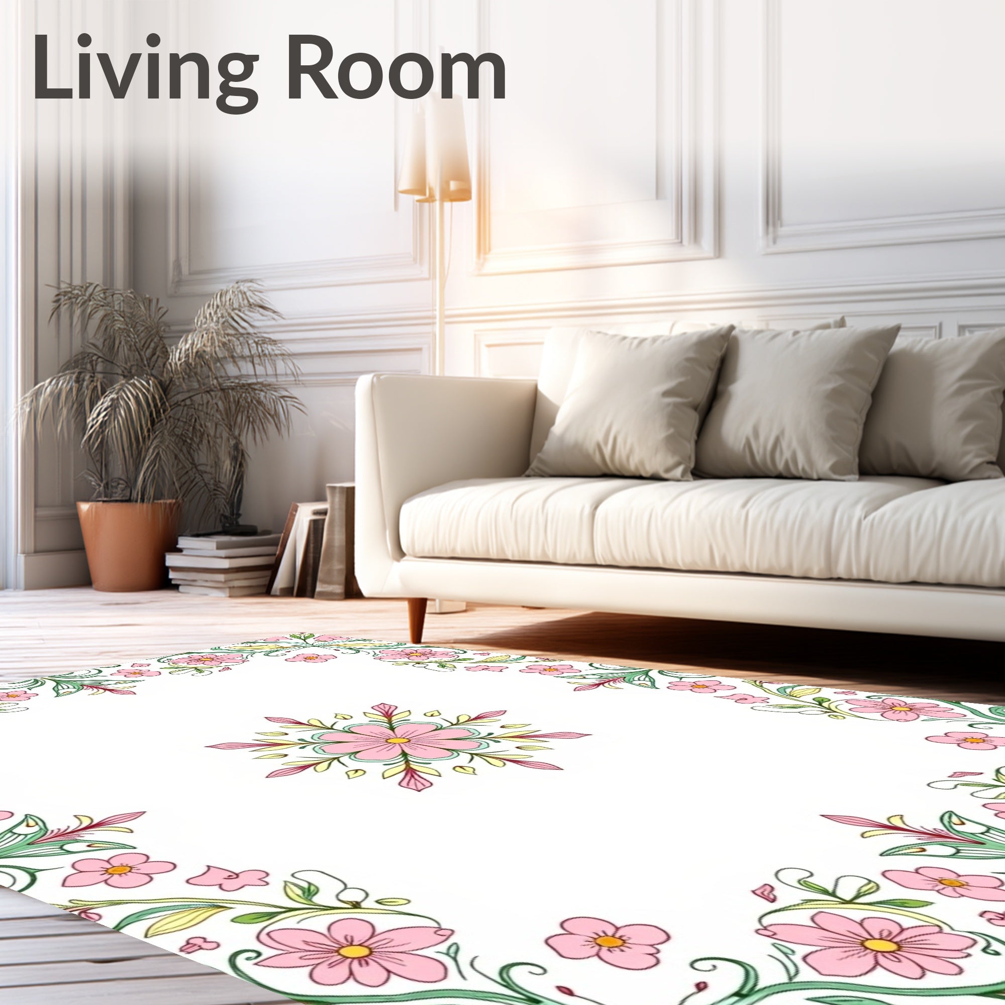 Floral Vines With Pink Blossoms Design Rug