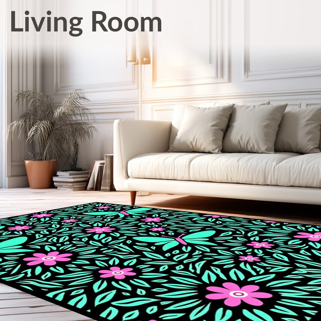 Whimsical Butterfly Blossom Pattern Rug