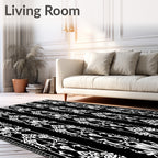 Art Nouveau Black White Floral Ornament Rug