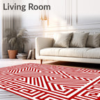 Bold Red Geometric Labyrinth Pattern Rug