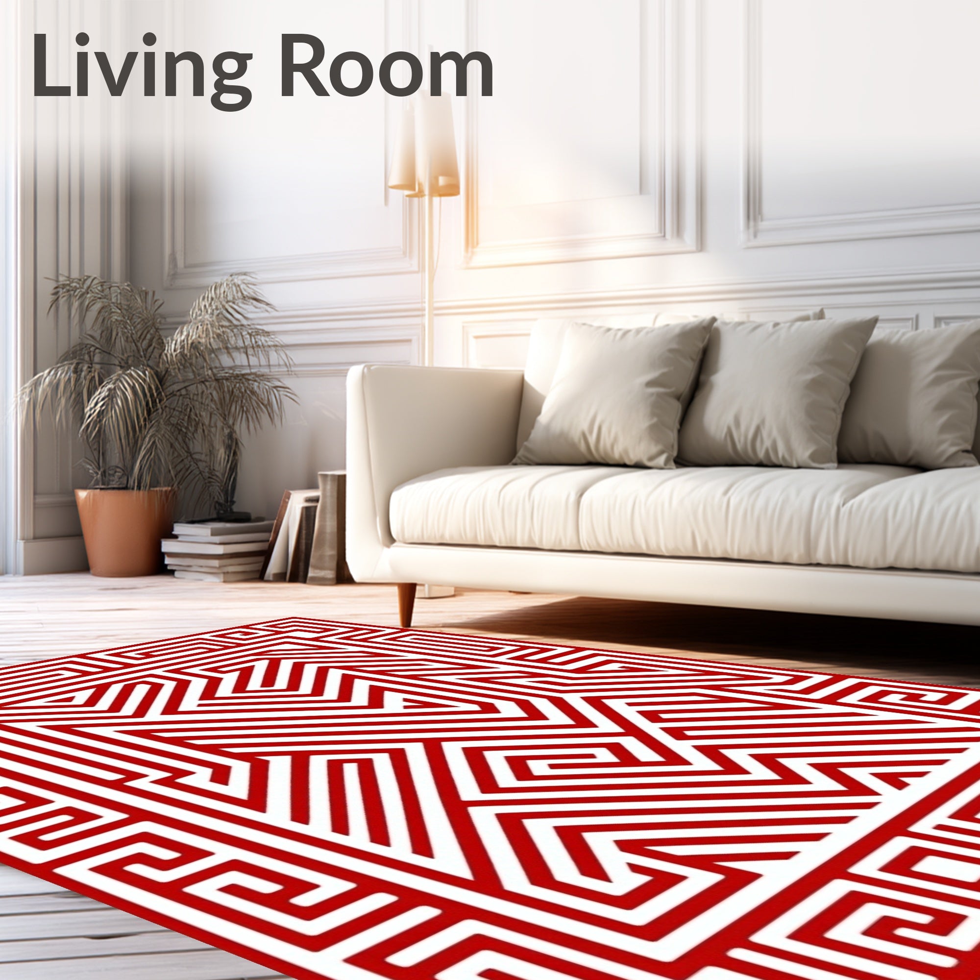 Bold Red Geometric Labyrinth Pattern Rug
