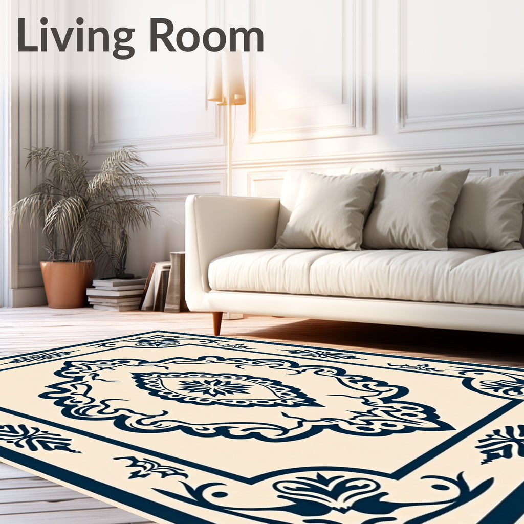 Classic Navy Cream Medallion Design Rug