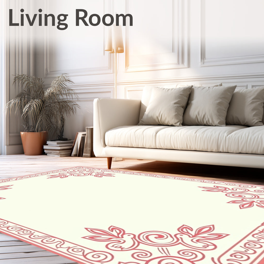Coral Birds And Swirls Filigree Design Rug