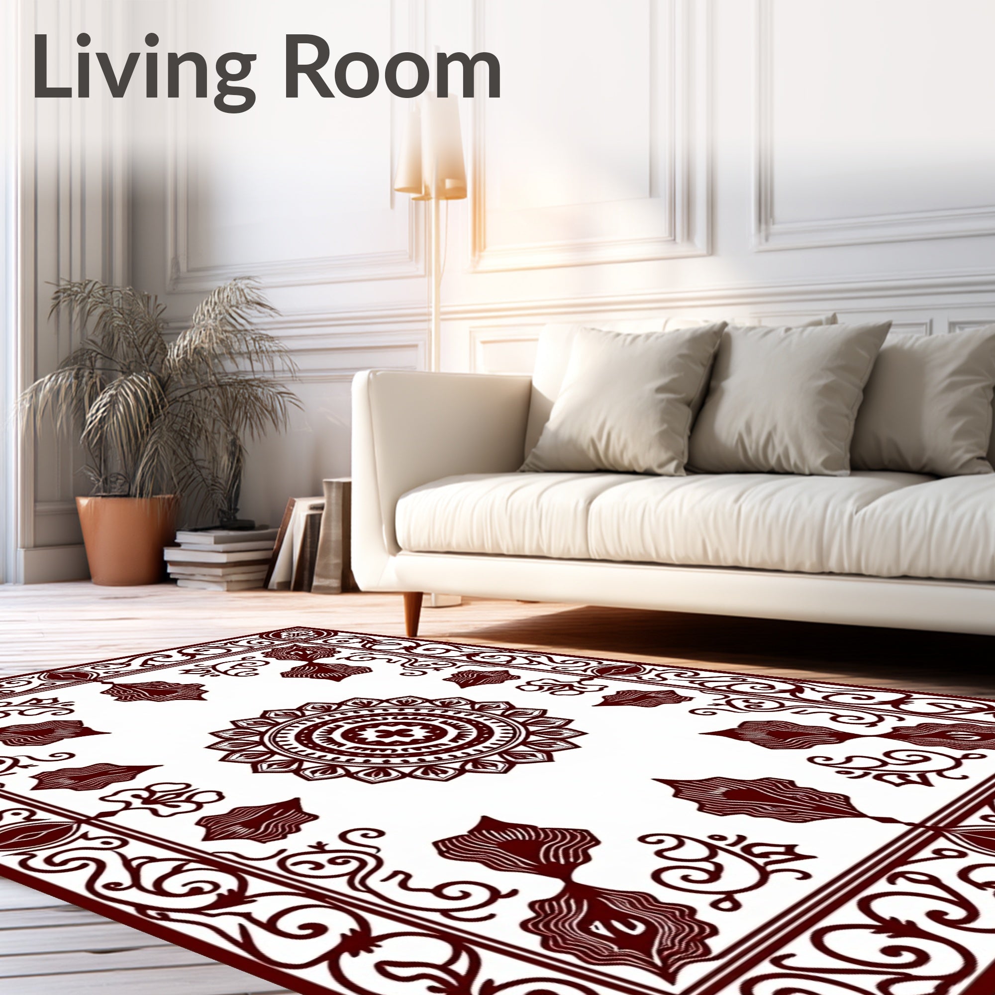 Elegant Maroon Floral Mandala Design Rug