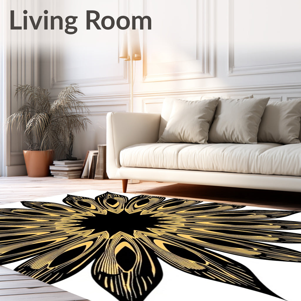 Black Gold Detailed Mandala Pattern Rug