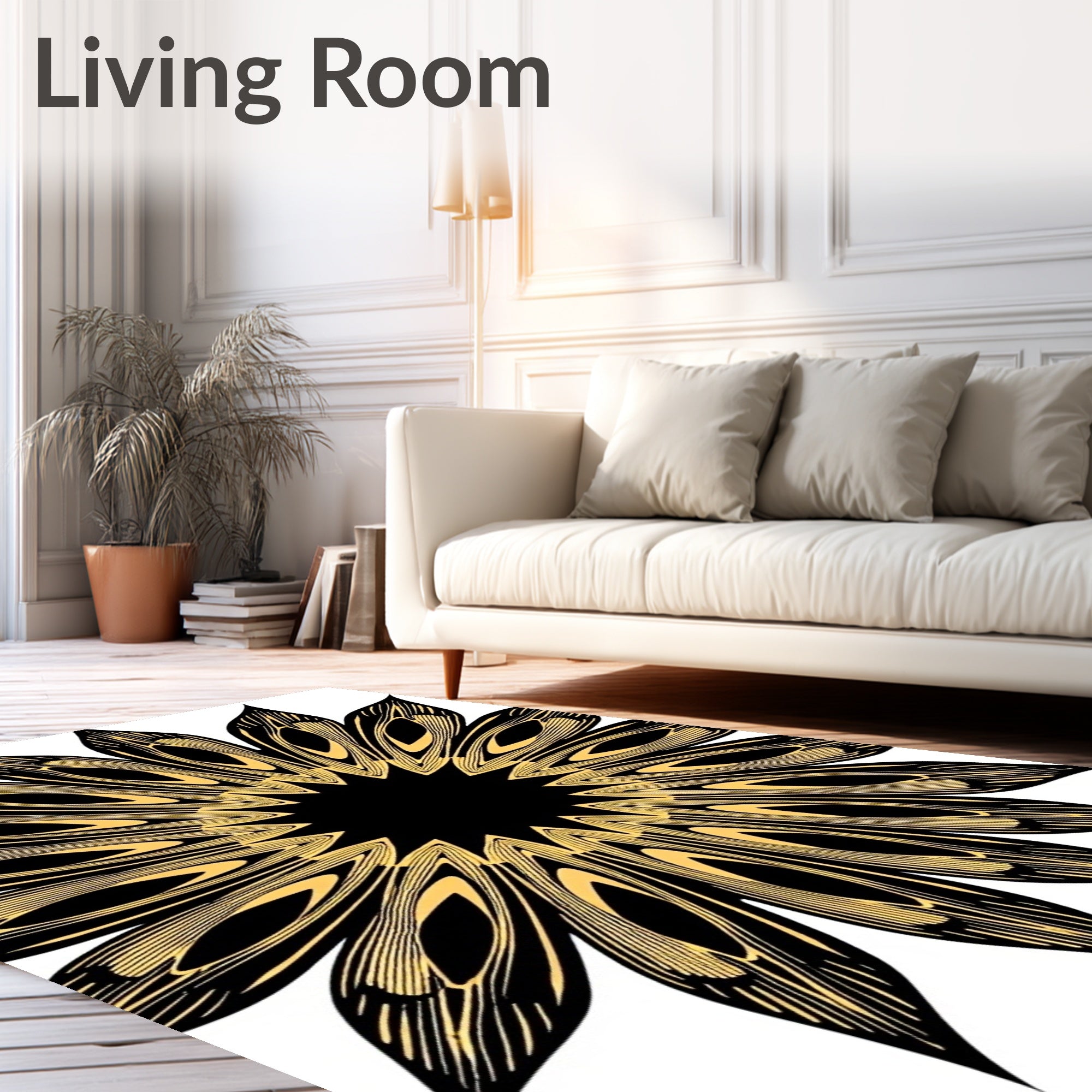 Black Gold Detailed Mandala Pattern Rug