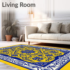 Royal Blue Yellow Floral Medallion Rug