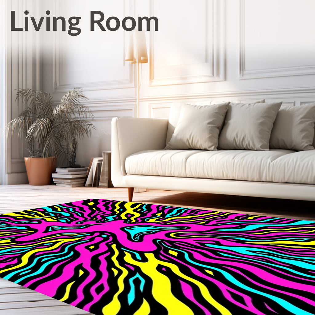 Vibrant Pink Cyan Yellow Swirl Pattern Rug