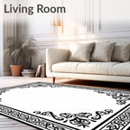 Black Intricate Floral Border Design Rug