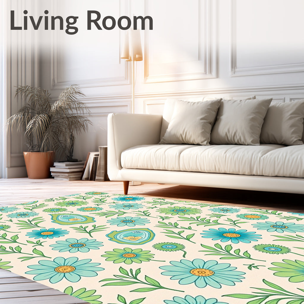 Retro Floral Daisy Pattern Design Rug