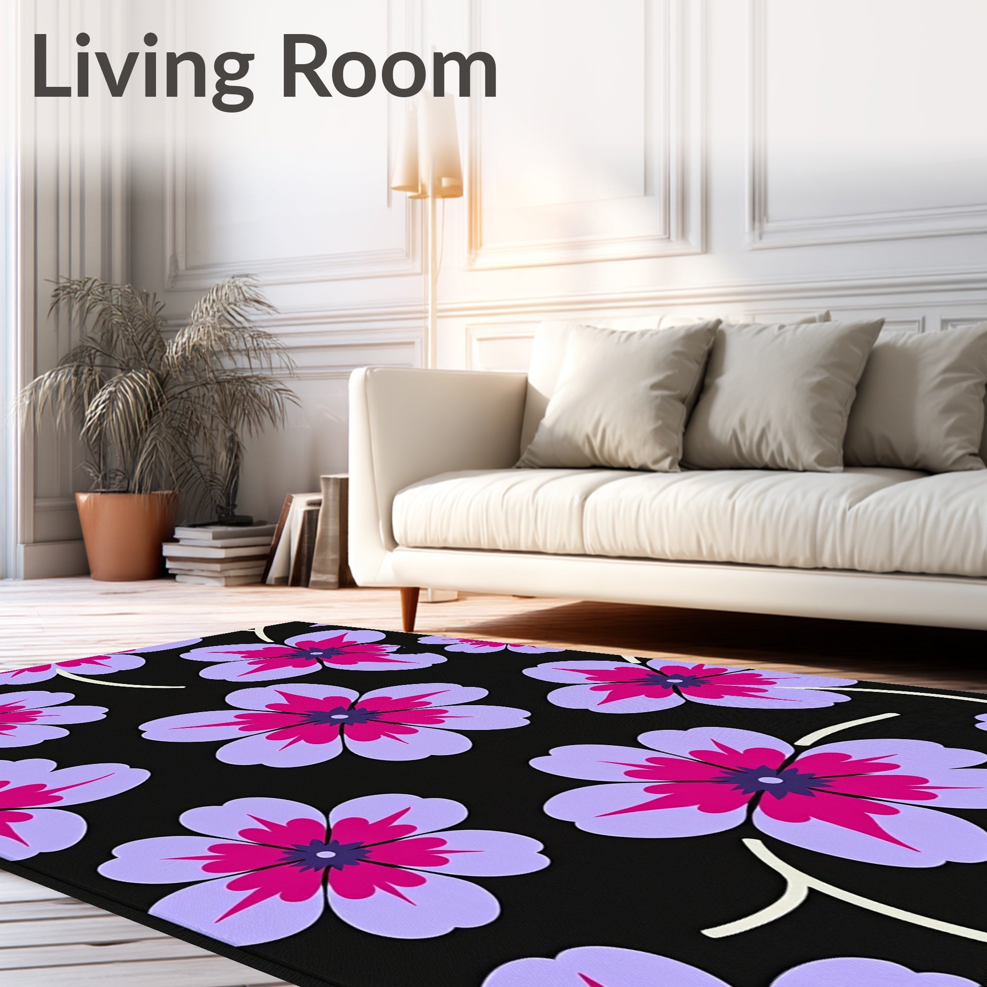 Bold Purple Pink Floral Pattern Rug
