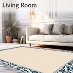 Classic Blue Beige Floral Border Rug
