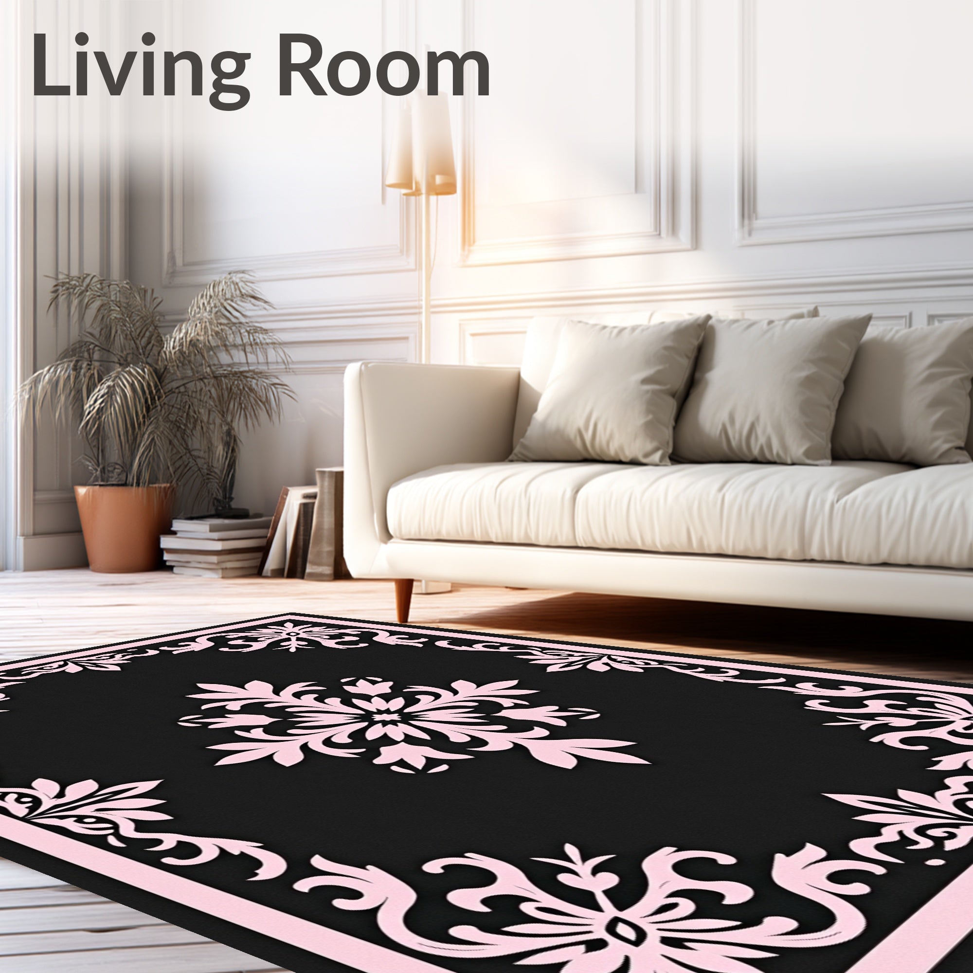 Elegant Pink Floral Border Design Rug