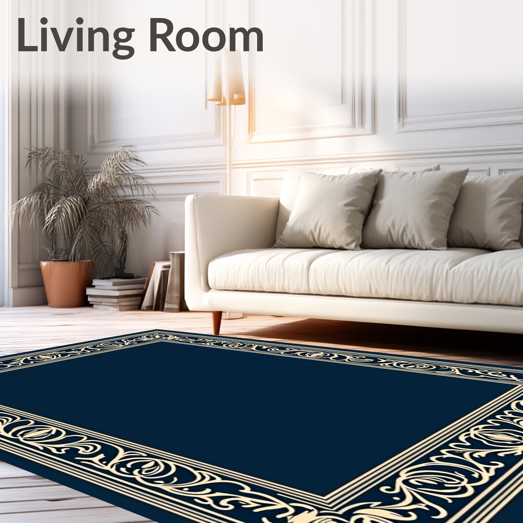 Elegant Cream Floral Vine Border Design Rug