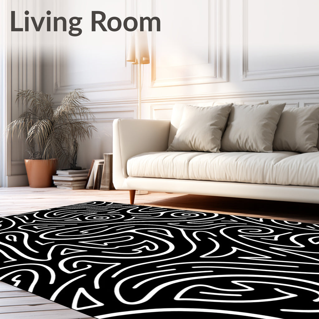 Organic Swirls Black White Abstract Rug