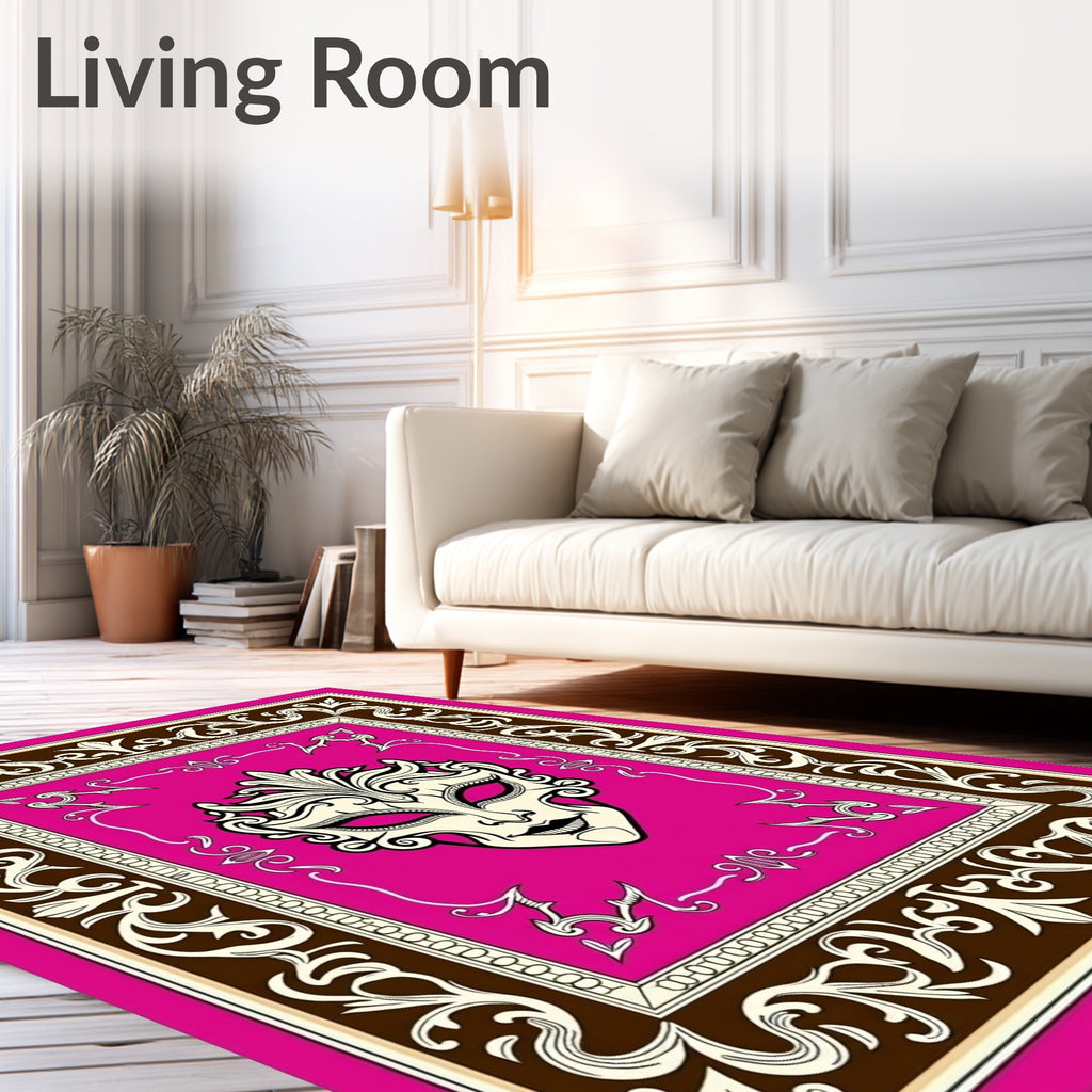 Ornate Mask Floral Border Design Rug