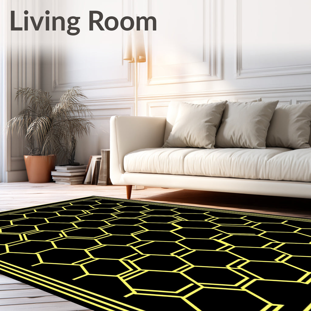 Modern Yellow Hexagon Geometric Pattern Rug