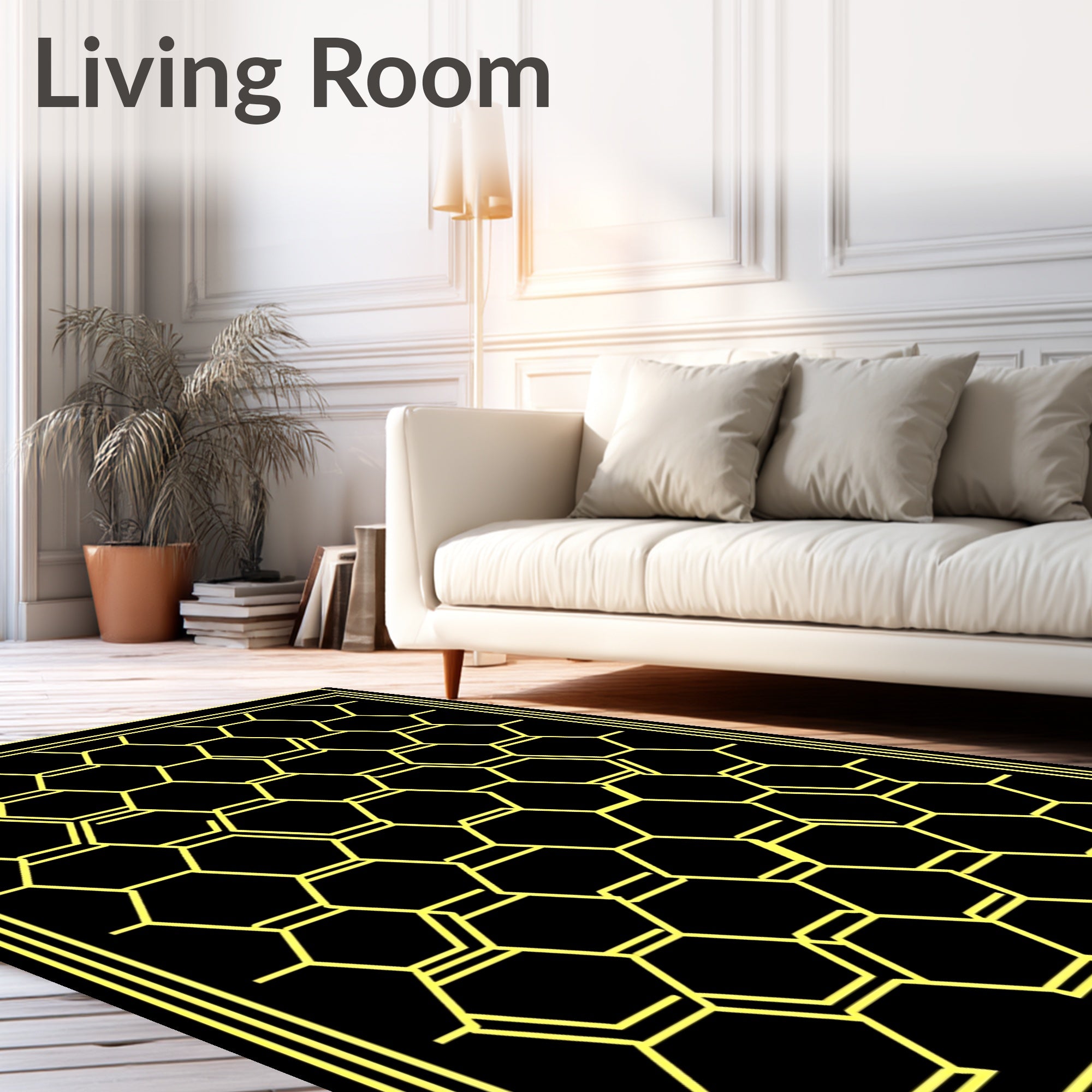 Modern Yellow Hexagon Geometric Pattern Rug