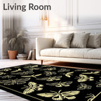 Yellow Moth Pattern On Black Design Rug