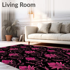 Ornate Magenta Floral Damask Pattern Rug