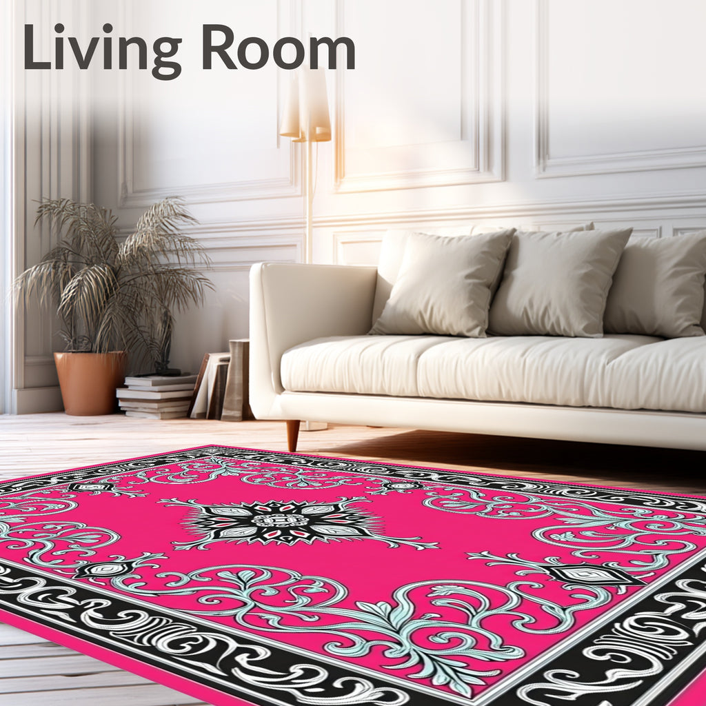 Exotic Pink Floral Scroll Design Rug