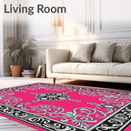 Exotic Pink Floral Scroll Design Rug