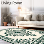 Elaborate Floral Medallion Border Design Rug