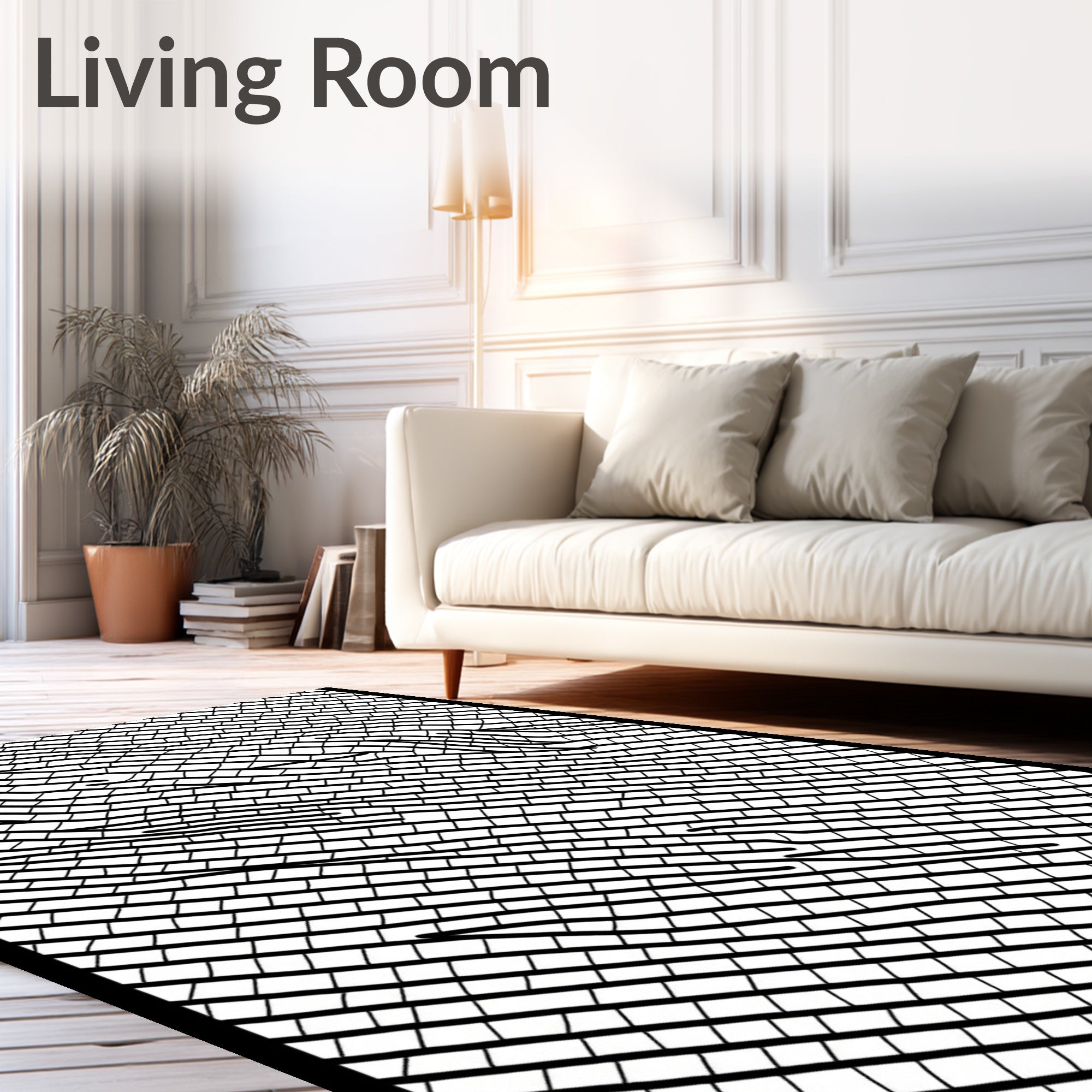Wavy Grid Abstract Line Art Rug
