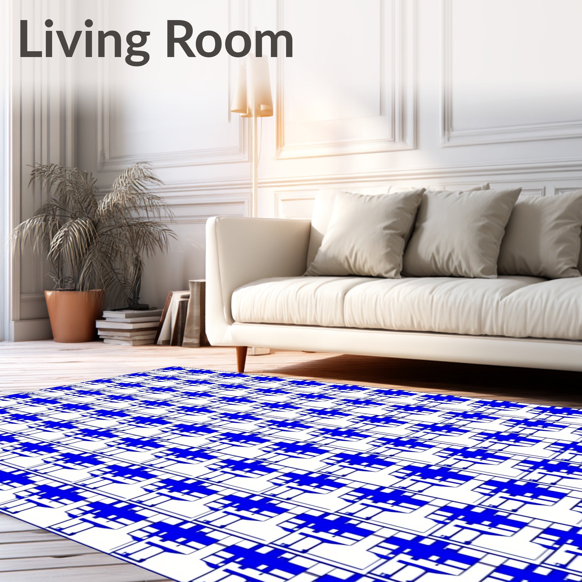 Bold Blue Abstract Geometric Pattern Rug