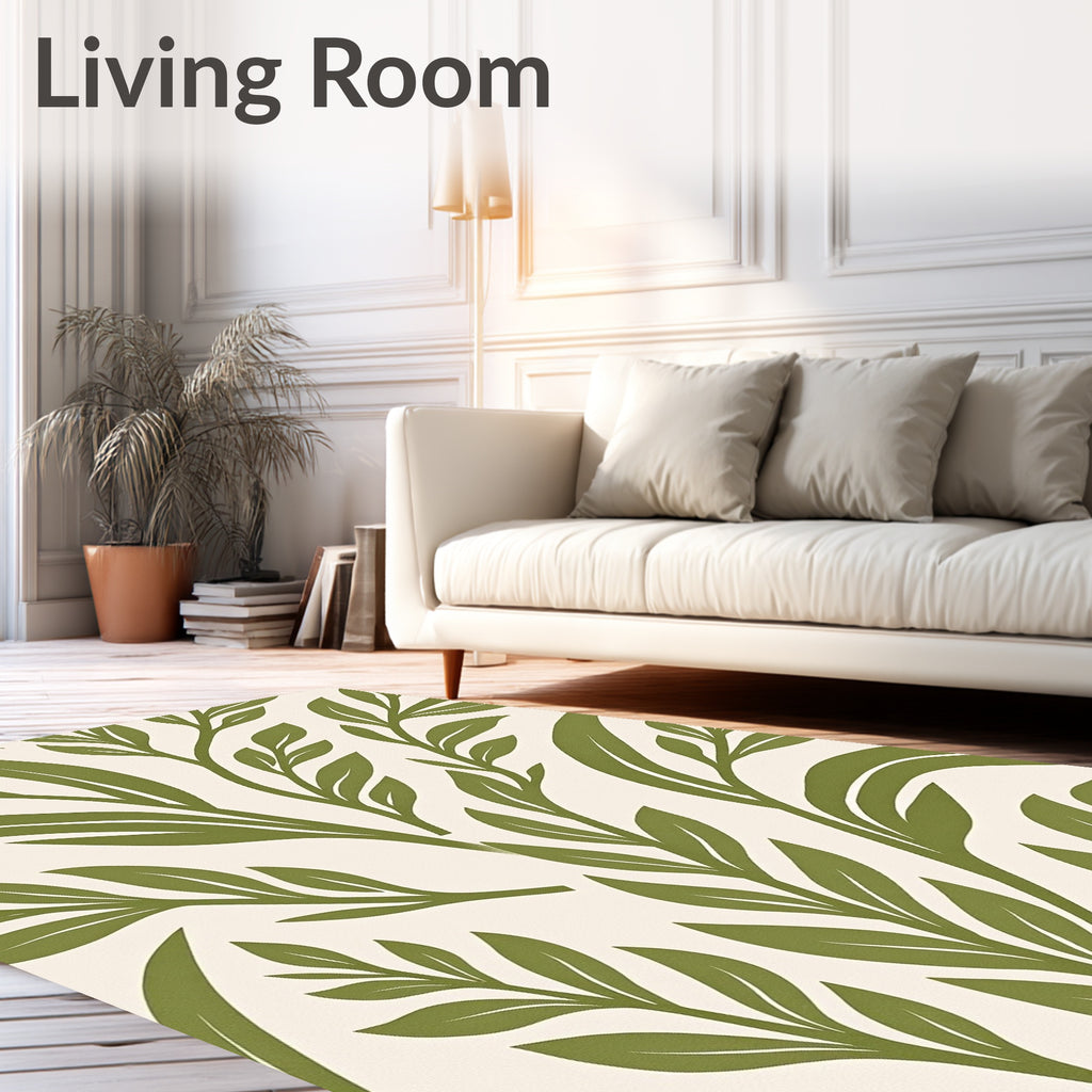 Olive Leafy Branch Pattern Design Rug