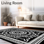 Bold Black White Mandala Pattern Rug