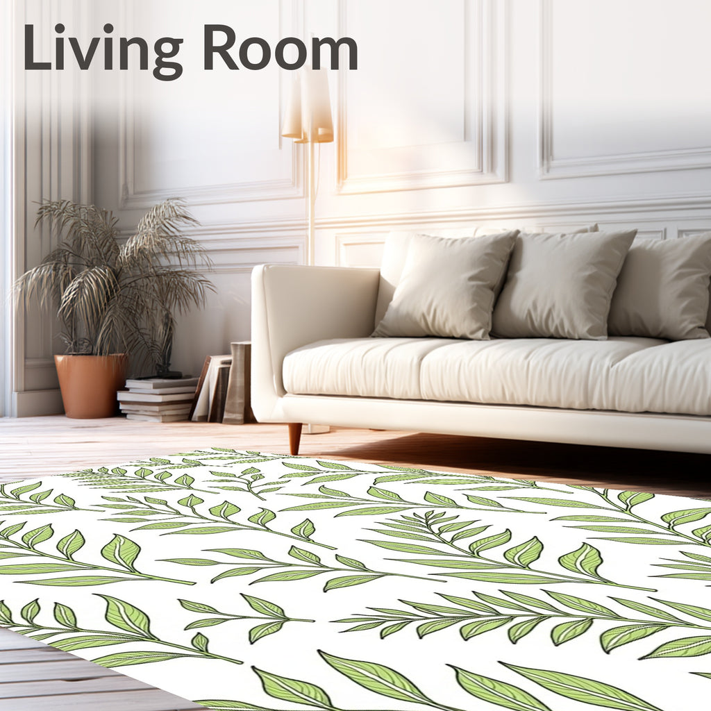 Green Leafy Branch Pattern Design Rug