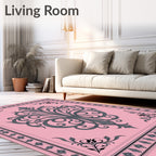 Ornate Grey Pink Flourish Design Rug