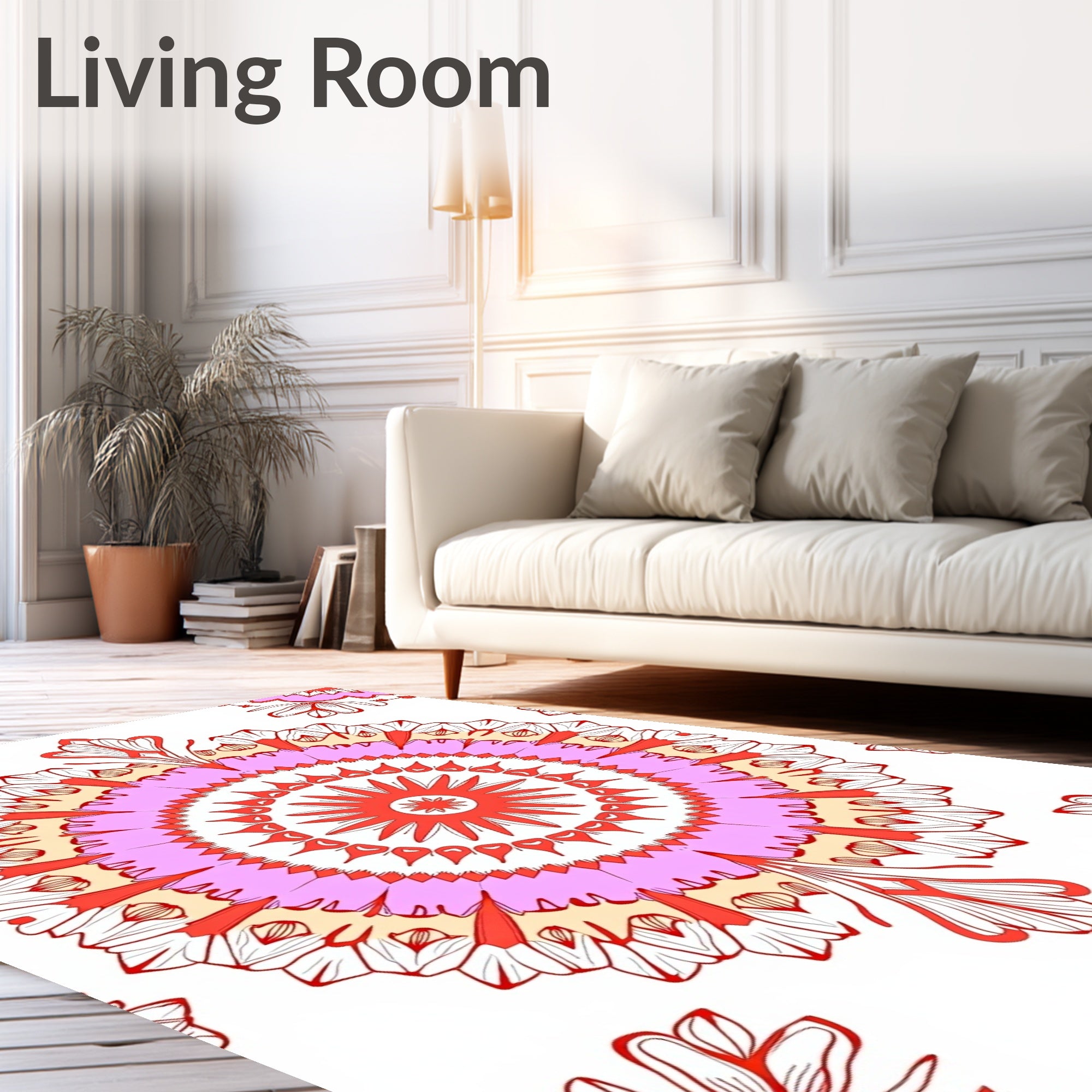 Vibrant Pink Red Floral Mandala Pattern Rug