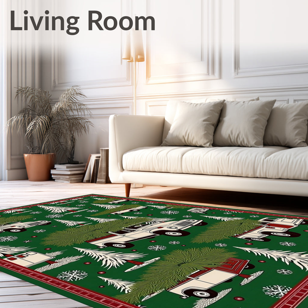 Vintage Trucks Hauling Christmas Trees Rug