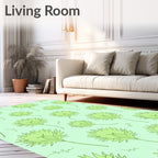 Green Floral Line Art Pattern Rug