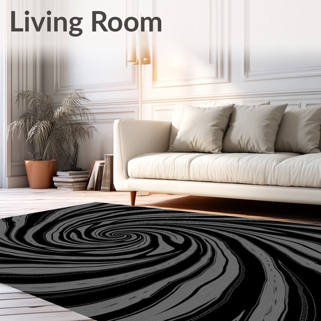 Black Gray Swirl Pattern Rug