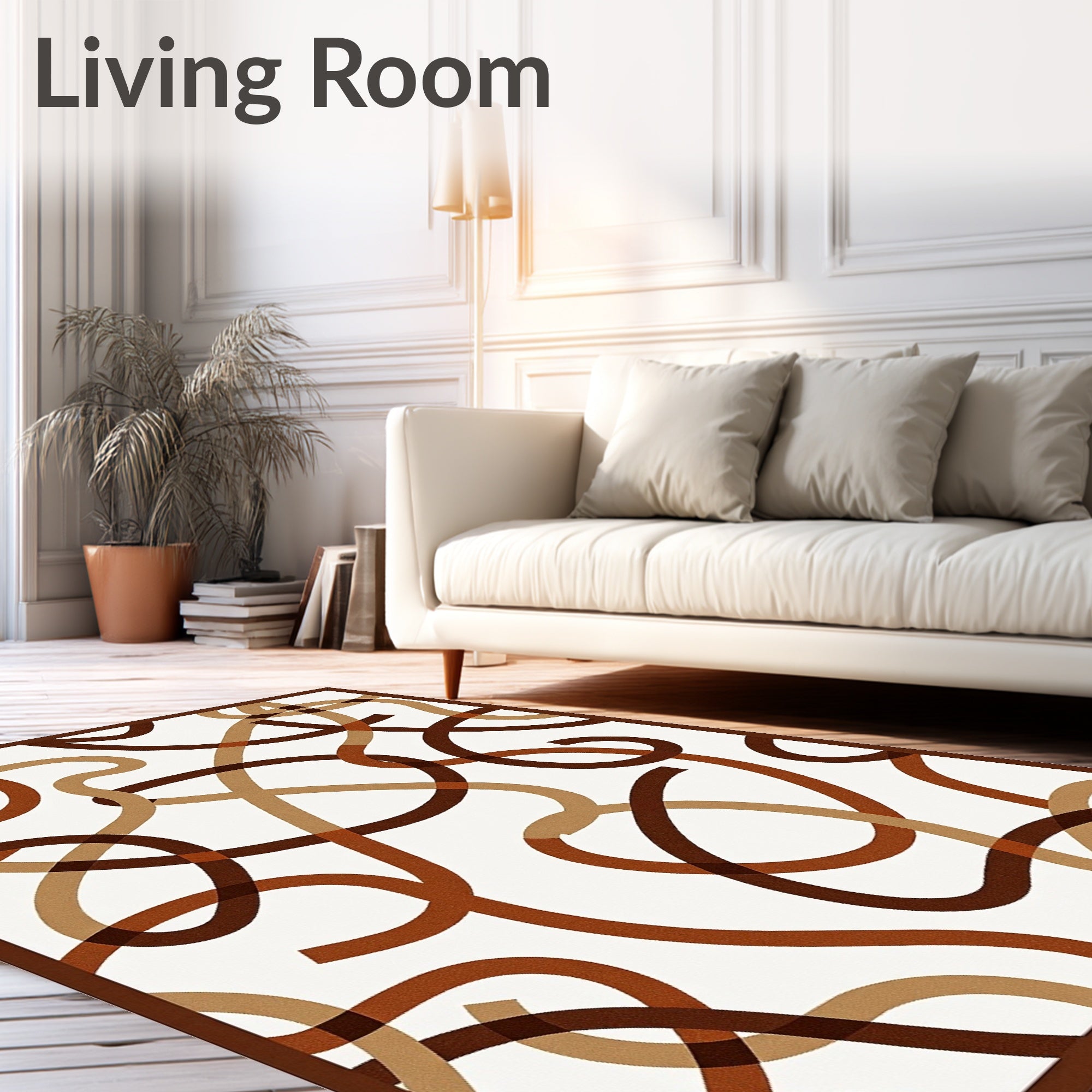 Brown Tan Swirl Abstract Pattern Rug