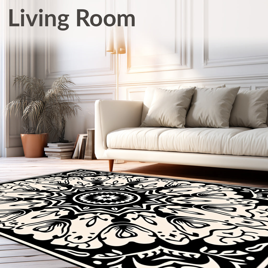 Mono Floral Mandala Pattern Rug